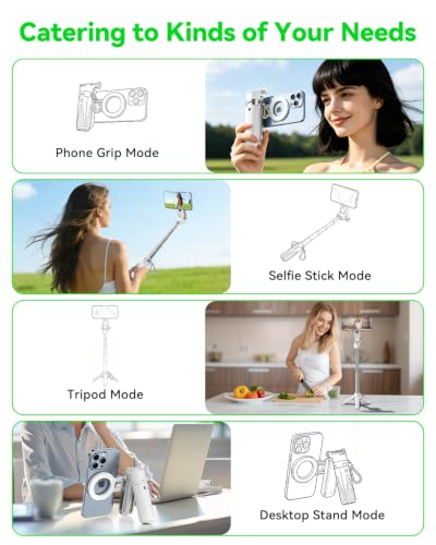CloudValley Magnetic Selfie Stick & Mini Tripod, 360° Rotation Extendable Handheld Stabilizer/Camera Grip with Remote, 5 in 1 Portable Phone Stand for iPhone/Android, Travel Vlog, Live Stream, White - image 2