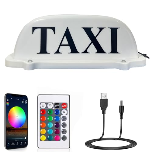 LEEYIKE Upgraded Version 3.0 App Control Remote Taxi Sign Logo Cab Top Light Roof USB Rechargeable Battery Colorful Light with Magnetic Base White Sheel Driver Gift