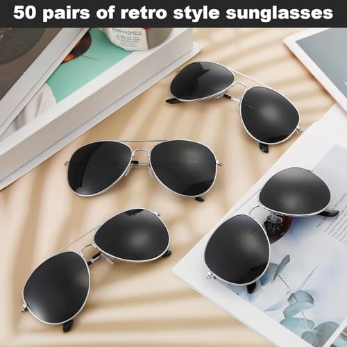 Image of Mepase 50 Pcs Classic Pilot Sunglasses Bulk Driving Polarized UV Proof Metal Frame Sunglasses for Men Women Party