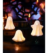 AOMOONOA Cute Ghosts for Halloween Decor, 3Pcs Light Up Ceramic White Ghost Figurines for Creepy ...