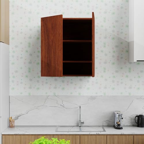 Image of 2 Door Multipurpose Wall Mounted Cabinet with Adjustable & Fixed Shelf | Storage for Modular Kitchen, Bathroom, Office & Living Room | Assembly-DIY | Color-Cherry Pine | Size-60x33x63.8 Cm