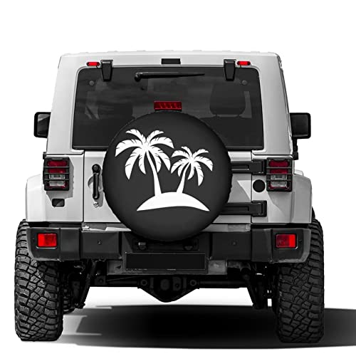 Image of Palm Trees On Island Spare Tire Cover Dust-Proof Wheel Tire Cover Fit Trailer, RV, SUV and Many Vehicle 17 Inch