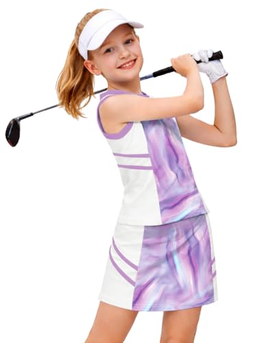 Image of AOBUTE Girls Tennis Golf Outfit Tank Top and Skirt with Shorts Set 4-12 Years