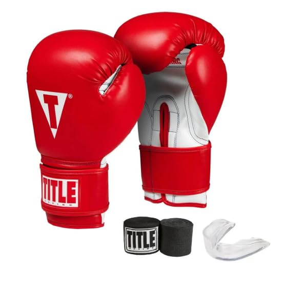 Kit Luva de Boxe/Muay Thai Title Boxing Glove (Vermelho/Branco, 8 OZ)