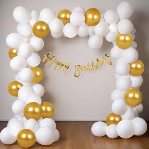 Image of Party Propz Golden Birthday Decoration Items - 58 Pcs Gold & White Balloons for Decoration | Birthday Decoration Kit | Birthday Decorations for Wife, Husband | Happy Birthday Foil Banner (Cardstock)