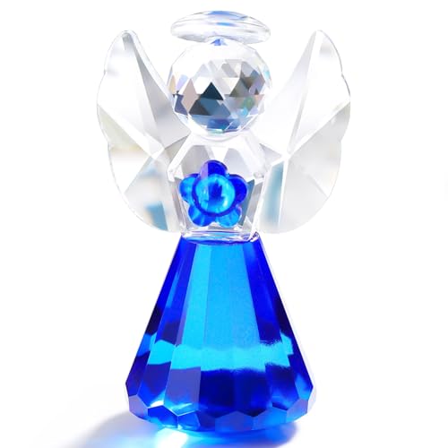 YWHL Blue Crystal Angel Figurine Decor - Glass Guardian Statue ...