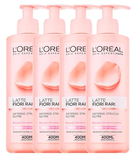 L'Oréal Paris Skin Expert Reinigungsmilch für Gesicht mit seltenen Blumen für trockene und empfindliche Haut, reinigend und pflegend mit Rose und Jasmin, beruhigende Formel leicht und sanft – 4