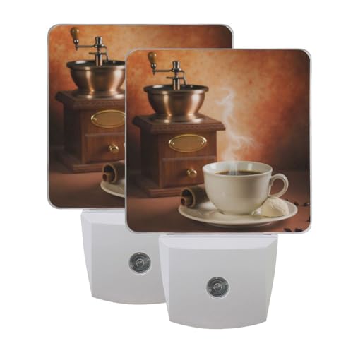 Image of Coffee Cup Night Lights 2 Pack Plug-in Wall Led Nightlight Auto Dusk-to-Dawn Sensor Lamps for Bedroom Kitchen Bathroom Hallway Stairs, P796C848S1850