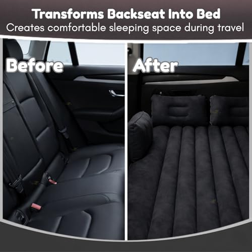 Image of Toy Imagine Car Inflatable Bed with Air Pump & 2 Pillows Quick Inflatable Back Seat Bed Car Bed for Kids, Travel, Trip, Camping, Picnic, Pool & Beach Universal Fit (Black)