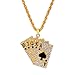 Kawailay Flush Poker Halskette Strass Poker Karte Anh&auml;nger Kette Rock Punk Hip Hop Goldkette Rapper Biker Cooles Halskette f&uuml;r M&auml;nner Frauen &ndash; Gold