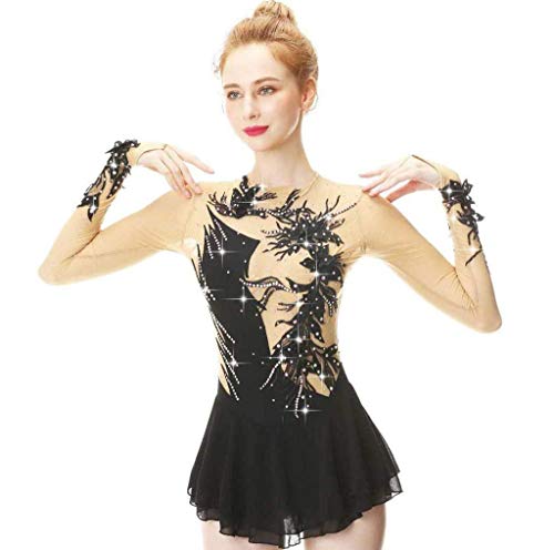robe patinage artistique, Robe de patinage artistique, robe de patinage à manches longues en cristal fait à la main pour dames, vêtements de sports d'hiver professionnels, applique en dentelle noire Cover