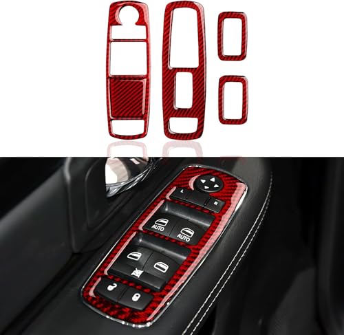 Image of 4 Doors Window Switch Lift Control Decals for 2011-2026 Dodge Durango / 2011-2023 Charger /Chrysler 300 /2011-2021 Jeep Grand Cherokee WK2 Accessories Carbon Fiber Stickers