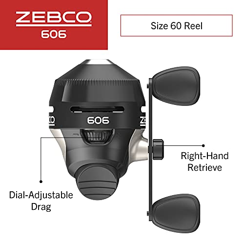 Zebco/Quantum, molinete Spincast 606, água doce, proporção de engrenagem 3.0:1, mão direita, pacote