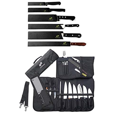EVERPRIDE Chef Knife Guard Set (6-Piece Set) Chef’s Knife Roll Bag (15 Slots) Cover