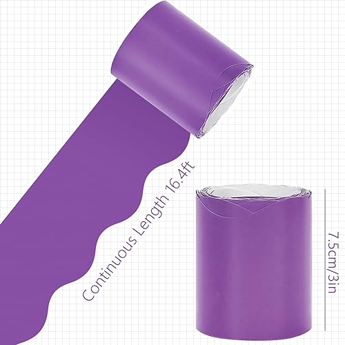 Image of Whaline 65.6 Ft Purple Bulletin Board Borders 4 Rolls Purple Series Die-Cut Board Trim for Back to School Classroom Office Chalkboard