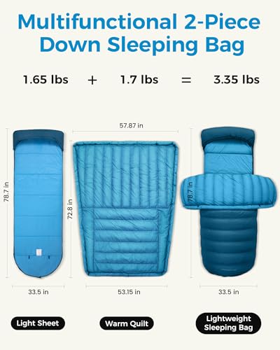Image of ATEPA Down Sleeping Bag for Adults, Recycled Ultralight 35F 40F 45F 50F 650FP / 700FP 3 Season Compact Sleeping Bags with Compression Sack for Backpacking Camping Hiking, Can Be Attached to Pad
