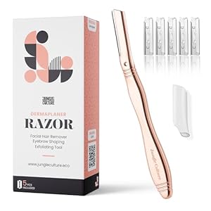Jungle Culture Dermaplane Razor – Eyebrow Shaping, Precision Exfoliation & Hair Removal for Radiant, Smooth Skin – Dermaplaning Kit with 5 Replaceable Blades – Low-Waste Facial Razors – Rose Gold