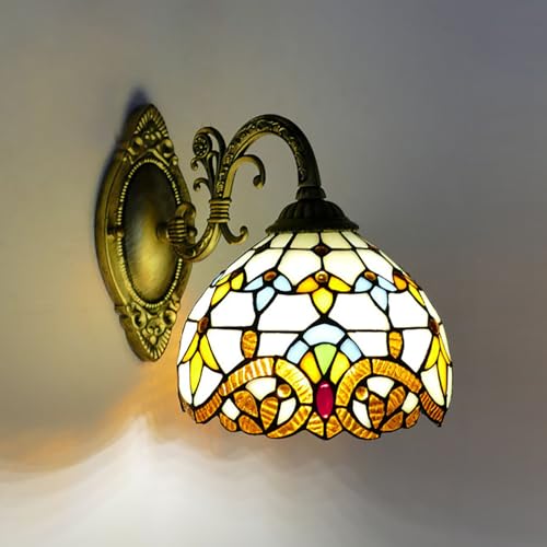 OBLLER Lámpara de pared estilo Tiffany, luz de pared de vidrio barroco, lámpara de pared industrial vintage con cuello de cisne, lámpara de pared para salón, dormitorio, oficina, bar, iluminación de