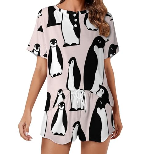 Ensemble pyjama femme manches courtes pingouin mignon cadeau été