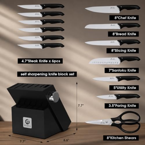 Image of imarku 14-Piece Knife Set with Block and Built-In Sharpener, Black