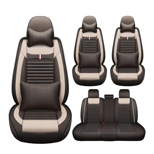 に適用ホンダ アコード 2002年10月〜2008年11月 車用シートカバー お尻クッション 座布団 麻素材 360° 全周囲 5D 分割デザイン 通気性 吸湿性あり 肌に優しい 四季対応 伸縮可能 耐磨耗 カーシートカバー(茶色,枕付き)