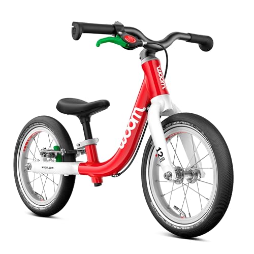 woom GO 1 Balance Bike for Toddlers 18 Months to 3.5 Years Old, 12-Inch Lightweight Bicycle with Handbrake & Steering Limiter for Boys & Girls - Red
