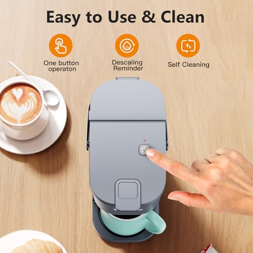 Image of Tastyle Single Serve One Cup Coffee Maker, for K Cups and Grounds, Mini Coffee Maker with Portable Handle, 6 to 12 Oz Brew Size, for Travel, Camping, Office, RV and Dorm, 120V, Cool Gray