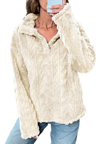BLENCOT Womens Casual Button Down Collar Pullover Fleece Sweatshirt Long Sleeve Tops Warm Sherpa Coat Jacket Pockets