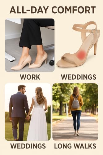 Image of Insert Shoes for Women - 2 Pairs Cushions for Ball of Foot & Heel Inserts- Non-Slip Beige Inserts for Pain Relief - Ideal for Sneakers, Work Shoes, Flats & High Heels