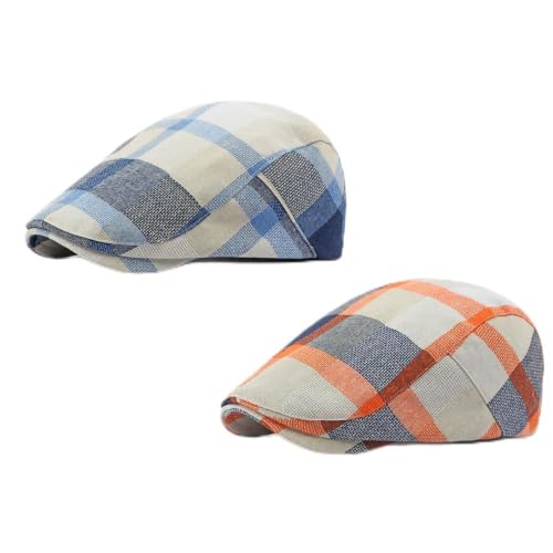 Image of Men's Plaid Striped Newsboy Ivy Flat Driving Golf Cap