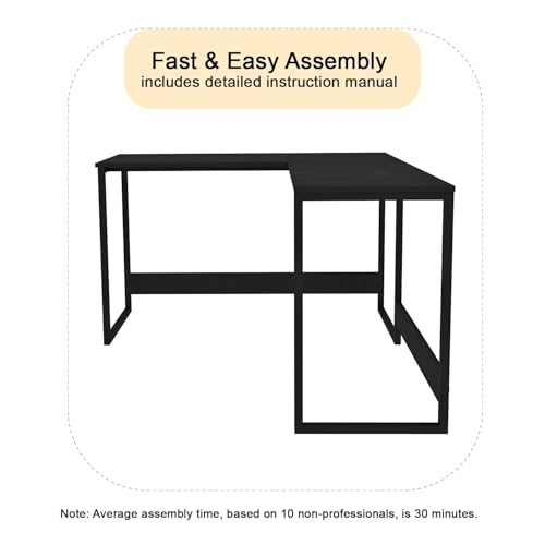 Image of Klaxon L Shaped Study Table for Students and Adults /Computer Table for Home-Office /Gaming Table /Computer Desk for Corner - Wood & Metal (Black, DIY Installation)
