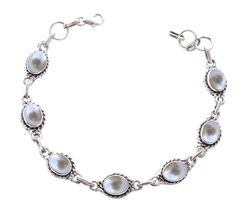 Pearl Stone Bracelets Silver Overlay For Women Girl Gifts - Gemstone Adjustable Handmade Link Bracelets Christmas Gifts For Her #TOP8