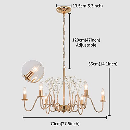 Jaycoemy Gold Farmhouse Chandeliers, 6-Light Rustic Pendant Light Fixtures With Crystal, Electroplated French Gold Chandelier For Dining Room Bedroom Living Room Kitchen #TOP3