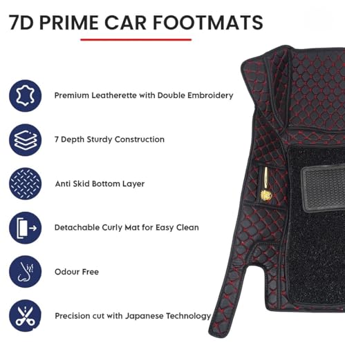 Image of NCEHEAL Premium 7D Floor Mat for Carens Clavis Custom Fitted, Luxury Foot Mats Compatible with Kia Carens Clavis, Set of 4 Pcs, Washable, Classic Black with Red Thread