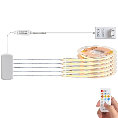 LRGBST 24V 5M CCT COB LED Streifen mit Fernbedienung Kit, 5 Rollen x 1M 2700K warmweiß-6500K Weiß COB Streifen für Schrank Vitrine akustikpaneele Beleuchtung