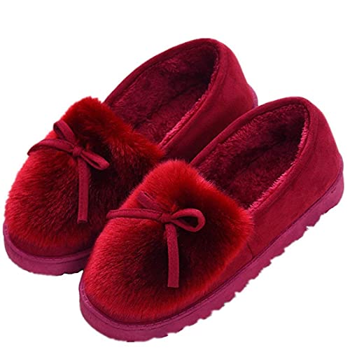 Pantofole da Donna Inverno All'aperto Caldo Peluche Morbido Impermeabile Ecopelliccia per la casa con Pantofole Mocassini,Rosso-F,39 EU
