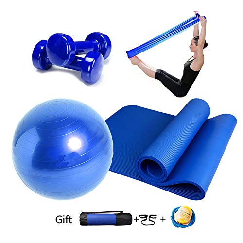 LieYuSport Fitness Yoga Set Deluxe 4-Piece- 1Exercise Mat, 55cm Gym Ball,2 0.5kgs Dumbbells,1x Yoga Strap,Perfect Yoga Set for Begginers,Physical Therapy and Exercise kit,Blue