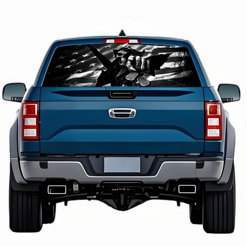 Image of Rear Window Decals for Trucks - 65x17.3 in Back Window Decals Fit Most Pickup Trucks SUV, Vinyl American Skull Flag Back Window Decal for Car Personalized Decoration - Skull Decal-8-S