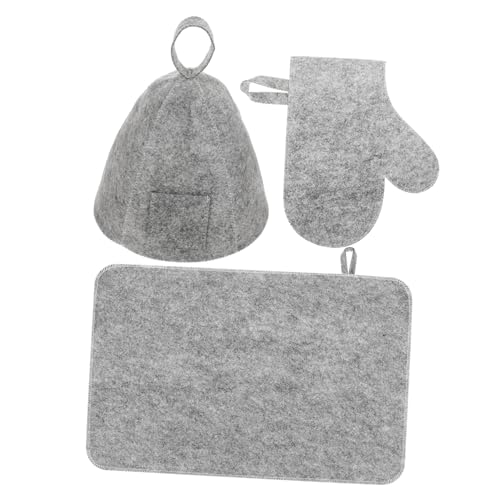 DECORNIJIA Felt Sauna Accessories Set for Men and Women Soft Sauna Cap Mitten Pad Skin-friendly Glove Set for Bath and Steam Use