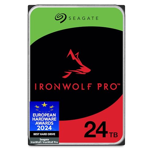 Seagate IronWolf Pro 24 TB, NAS Disco Duro Interno, 3.5 Inch, 7200 U/Min, CMR, 256 MB Cache, SATA 6 GB/S, incl. 3 años Rescue Service, Modellno.: ST24000NTZ02