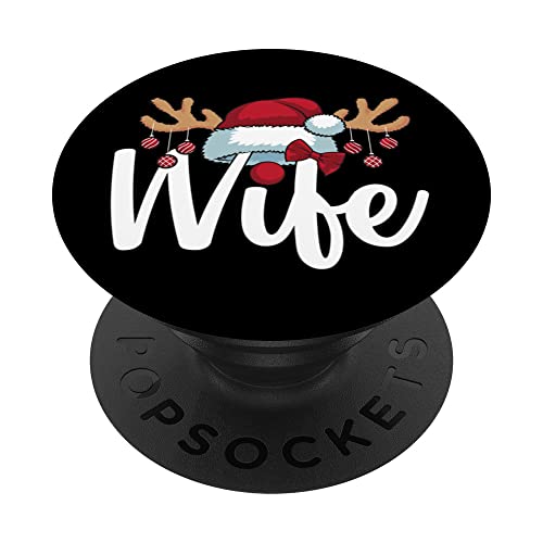 Wife Claus Christmas Couples Matching Her & His Pajama Funny PopSockets Swappable PopGrip, Black
