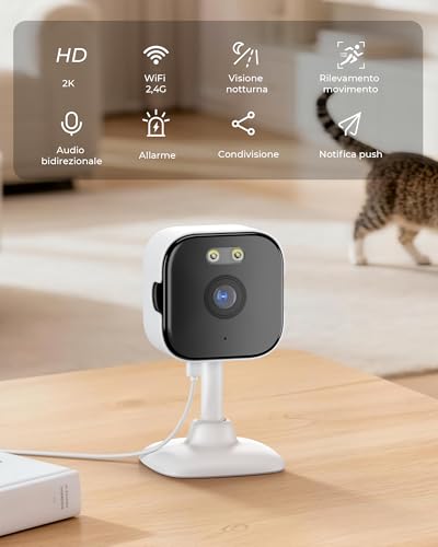 Anbiux 2K Telecamera Wifi Interno,Telecamera Interno 2.4/5G Wifi,Mini Camera,Cablata,Visione Notturna Colori,Audio Bidirezionale,Rilevamento Persone,Allarme - 2