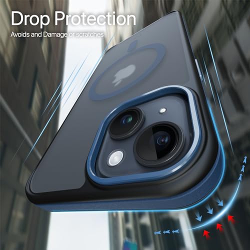 Image of Vaku Luxos Elementrix Magpro Back Cover Case for iPhone 15 Shockproof Scratch Resistant Slim Thin Military-Grade Protection Support Mag-Safe Wireless Magnetic Charging - Blue