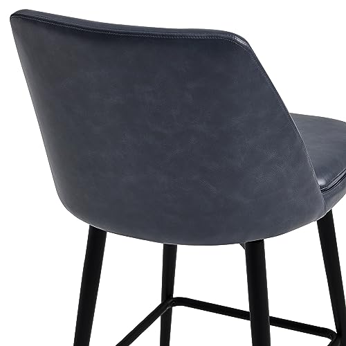 Image of CHITA Swivel Bar Stools, 27.2 inch Counter Height Bar Stools Set of 3, FSC Certified Upholstered Modern Counter Stools, Metal Legs, Faux Leather, Blue