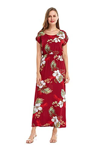 Image of Matchable Family Hawaiian Luau Men Women Girl Boy Clothes in Pineapple Garden Burgundy