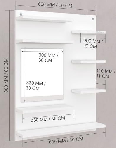 Image of Madhuran Ricco Engineered Wood Wall Mounted Dressing Table (White Finish) Living Room Bedroom Office Furniture Accessories Washbasin Makeup Space Saving Storage Washroom Mirrors