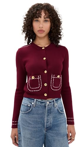 English Factory Women's Stitch Detail Puff Sleeve Cardigan