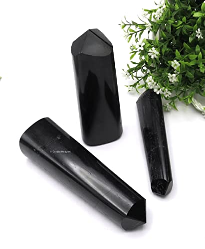 Image of Certified Black Tourmaline Crystal Tower Obelisk Point for Chakra, Healing and Balancing - AAA Grade Original Certified Gemstone Agate for Reiki Meditation Yoga Spiritual (2-3 Inches)
