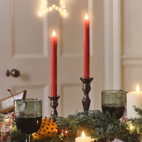 Lights4fun 2er-Set Rote Stabkerzen aus Echtwachs | mit LED-Flamme |...