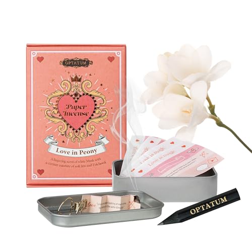 Paper Incense Love in Peony - 48pcs with Vintage Tin Case Cute & Unique Gift Idea for Birthday Anniversary Quick Use & Long-Lasting Fragrance Aromatherapy & Stress Relief